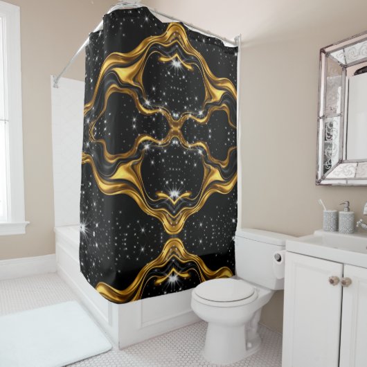 Achempong Opulent Gold Black Monochrome Designer B Duschvorhang (Beispiel)