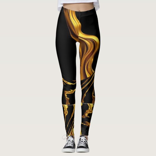 Achempong Opulent Swirl Liquid Gold Black Design Leggings (Vorderseite)