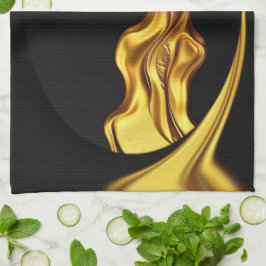 Achempong Opulent Swirl Liquid Gold Black Monochro Geschirrtuch