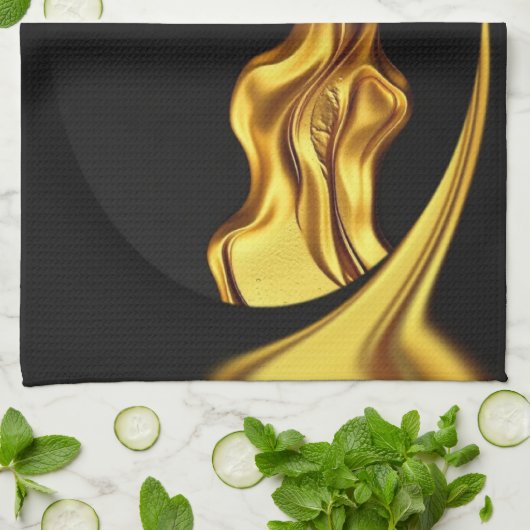 Achempong Opulent Swirl Liquid Gold Black Monochro Geschirrtuch (Gefaltet)