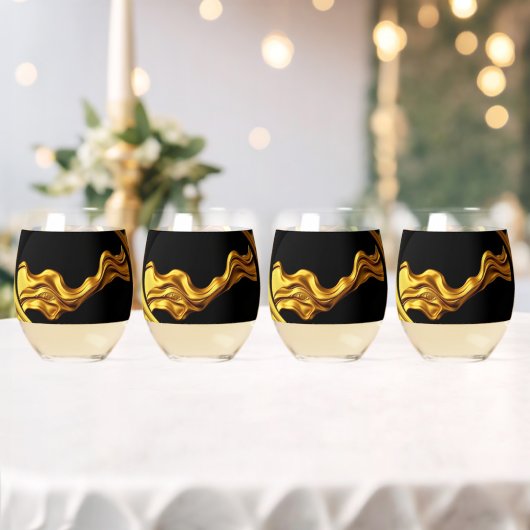 Achempong Opulent Swirl Liquid Gold Black Monocrom Weinglas Ohne Stiel (Insitu (Hochzeit))