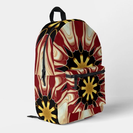 Achempong: Starburst | Deep Crimson & Gold Luxury Bedruckter Rucksack (Rückseitige Ecke links)