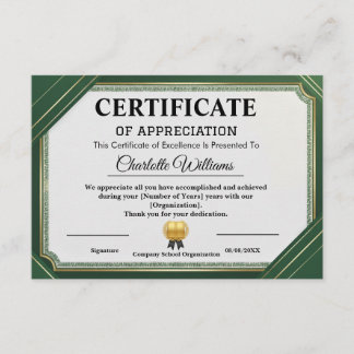 Achievement Appreciate Gold Green Certificate Begleitkarte