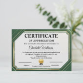 Achievement Appreciate Gold Green Certificate Begleitkarte (Stehend Vorderseite)