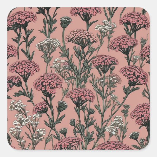 Achillea Desert Eve Deep Rose Muster Quadratischer Aufkleber (Vorderseite)