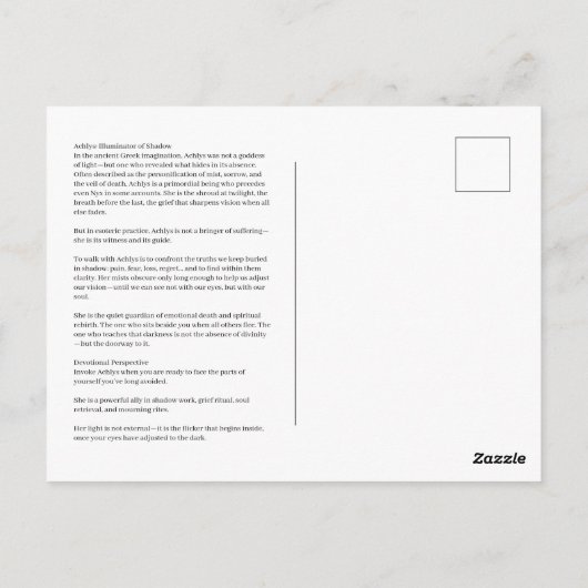 Achlys Shadow Work Goddess Postcard Postkarte (Rückseite)