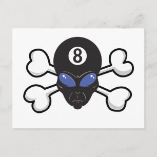 Acht Ball Alien Skull und Crossbones Postkarte