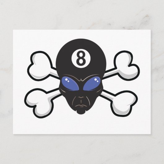 Acht Ball Alien Skull und Crossbones Postkarte (Vorderseite)