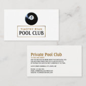 Acht Ball, Pool Club, Pool Player Business Card Visitenkarte (Vorne/Hinten)