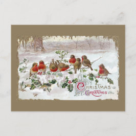 Acht englische Robins auf Holly Vintage Weihnachte Feiertagspostkarte