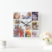 Acht Foto der Monogram-Familie individuell Quadratische Wanduhr (Zuhause)