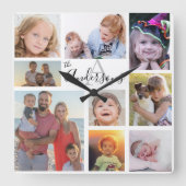 Acht Foto der Monogram-Familie individuell Quadratische Wanduhr (Vorderseite)