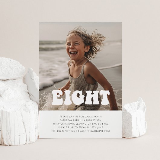 Acht - Groovy Foto zum Geburtstag Einladung