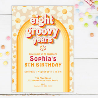 Acht Groovy Years 8. Geburtstag Einladung | Retro