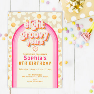 Acht Groovy Years Boho Daisy Rainbow Birthday Einladung