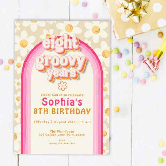 Acht Groovys Daisy Rainbow Birthday Invitati Einladung
