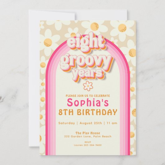 Acht Groovys Daisy Rainbow Birthday Invitati Einladung (Vorderseite)
