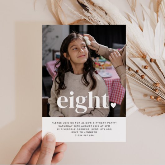 Acht Herz Foto Erstgeburtstag Einladung