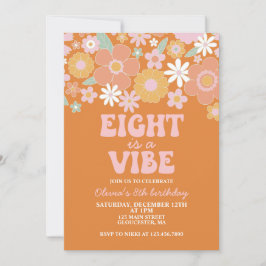 Acht ist ein lebhafter Groovy Retro Floral 8. Gebu Einladung