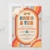 Acht ist ein Vibe Groovy Retro Regenbogen 8. Gebur Einladung (Vorderseite)