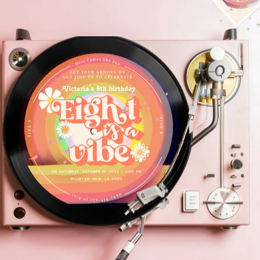 Acht ist ein Vibe Groovy Retro Vinyl 8. Groovy Einladung