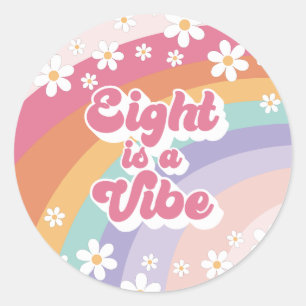 Acht ist ein Vibe Retro Regenbogen 8. Geburtstag Runder Aufkleber