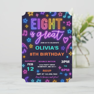 Acht ist eine tolle Neonglühen 8. Geburtstagsparty Einladung