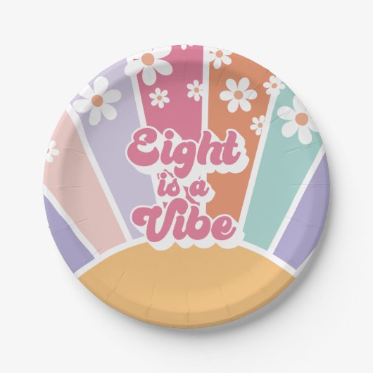 Acht ist eine Vibe Retro Sunshine Rainbow Daisy Pappteller (Vorderseite)