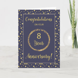 Acht Jahre Betriebsjubiläum Navy- und Gold-Look Karte
