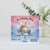 Acht-Jahres-Junge Geburtstag Maus Auto fahren Einladung (Stehend Vorderseite)