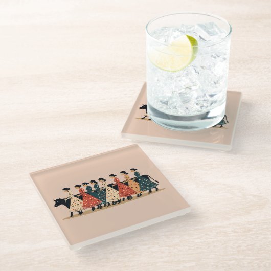 Acht Mädchen haben einen Milchschnitt-out-Stift 1 Glasuntersetzer (Schrägansicht)