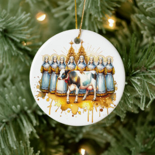 Acht Maid a Milk Zwölf Tage Weihnachten Keramik Ornament