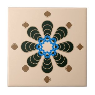 Acht Punkte Mandala, Schokolade, Tan, Beige & Blue Fliese