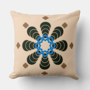 Acht Punkte Mandala, Schokolade, Tan, Beige & Blue Kissen