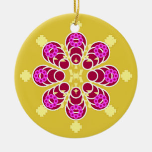 Acht Punkte Mandala, Senf Gold und Lila Keramik Ornament