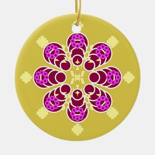 Acht Punkte Mandala, Senf Gold und Lila Keramik Ornament (Vorne)