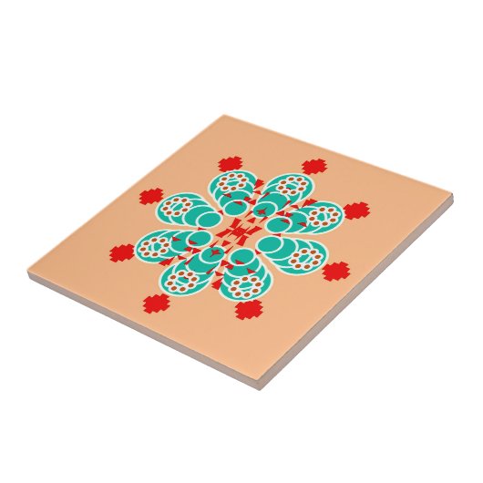 Acht Punkte Mandala, Türkis und Peach Fliese (Seite)