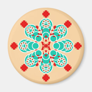 Acht Punkte Mandala - Türkis und Pfirsich Magnet