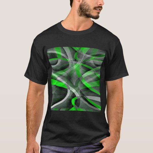 Acht Retro Neon Green und Gray Curved Line Pat T-Shirt (Vorderseite)