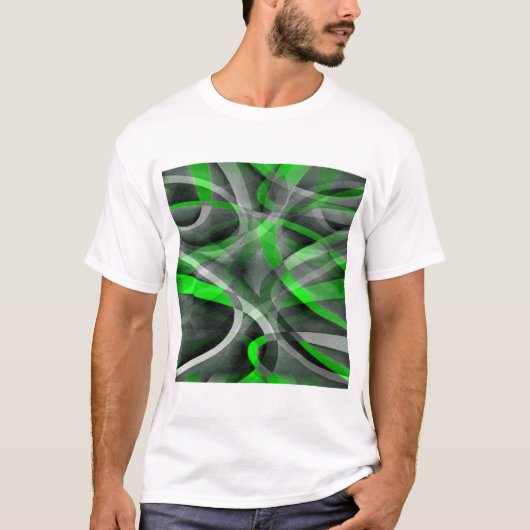 Acht Retro Neon Green und Gray Curved Line Pat T-Shirt (Vorderseite)