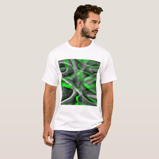 Acht Retro Neon Green und Gray Curved Line Pat T-Shirt (Vorne ganz)