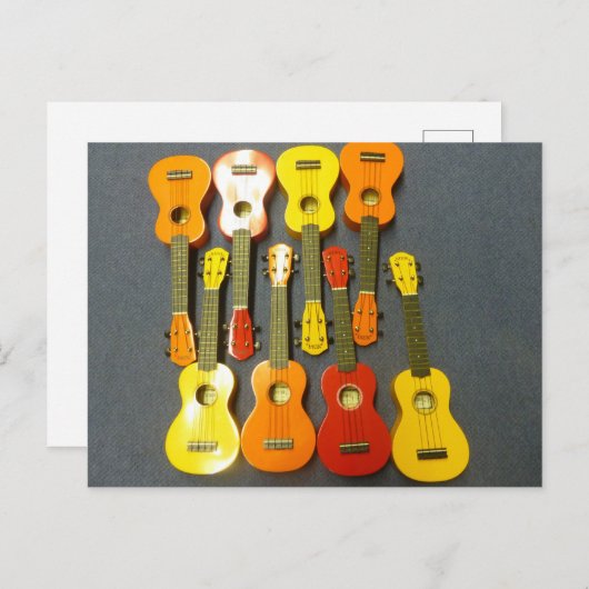 Acht Rote Orange Yellow Ukuleles Postcard Postkarte (Vorne/Hinten)