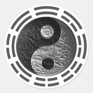 Acht Trigramme Yin Yang Embossed Dragon Runder Aufkleber
