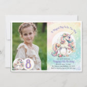 Achte. Einhorn Party Pastel Rainbow Party Einladung (Vorderseite)