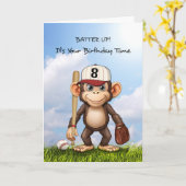 Achte Geburtstag Baseball Monkey Bat Ball Handschu Karte (Gelbe Blume)