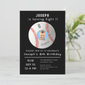 Achte Geburtstag Black Custom Foto Baseball Einladung (Stehend Vorderseite)