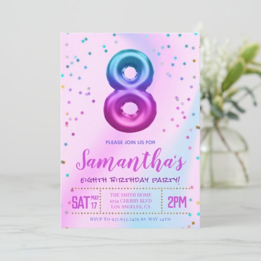 Achte Geburtstagsparty Einladung (Stehend Vorderseite)