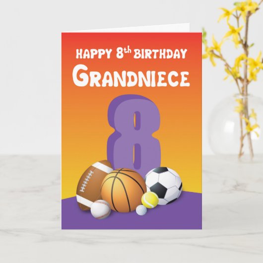 Achte Geburtstagssportbälle Karte (Gelbe Blume)