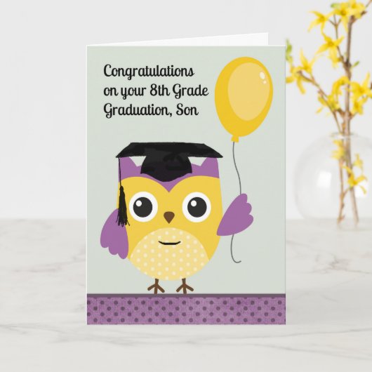 Achte Grade Abschluss Card for Son with Owl Karte (Gelbe Blume)