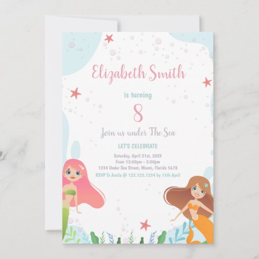 Achte Mermaid zum Geburtstag Einladung (Vorderseite)